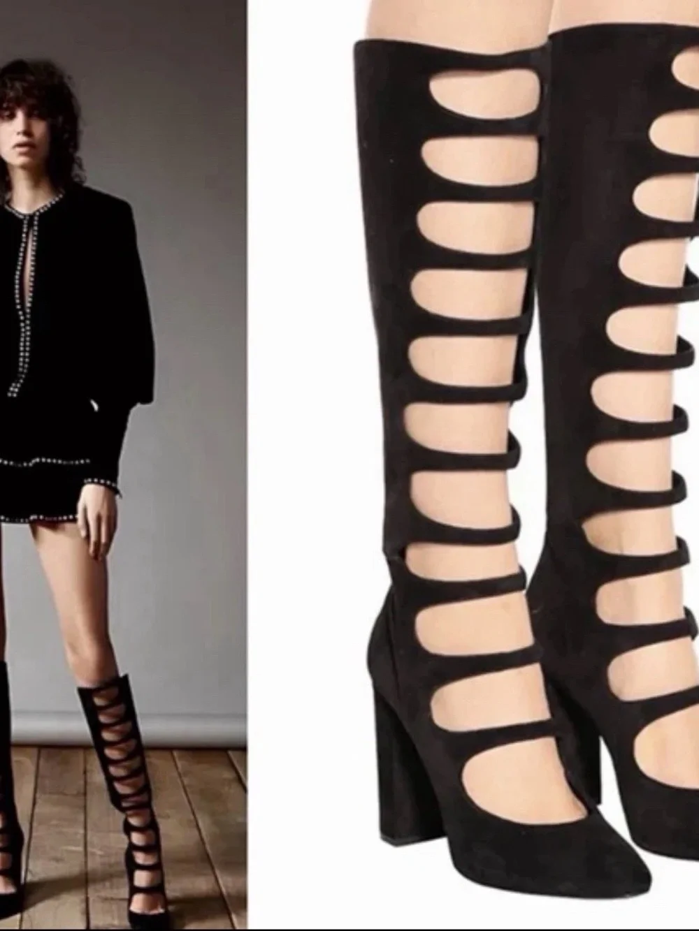 Saint Laurent Black Joplin 105Over-the-Knee Cutout Block Heel Boots